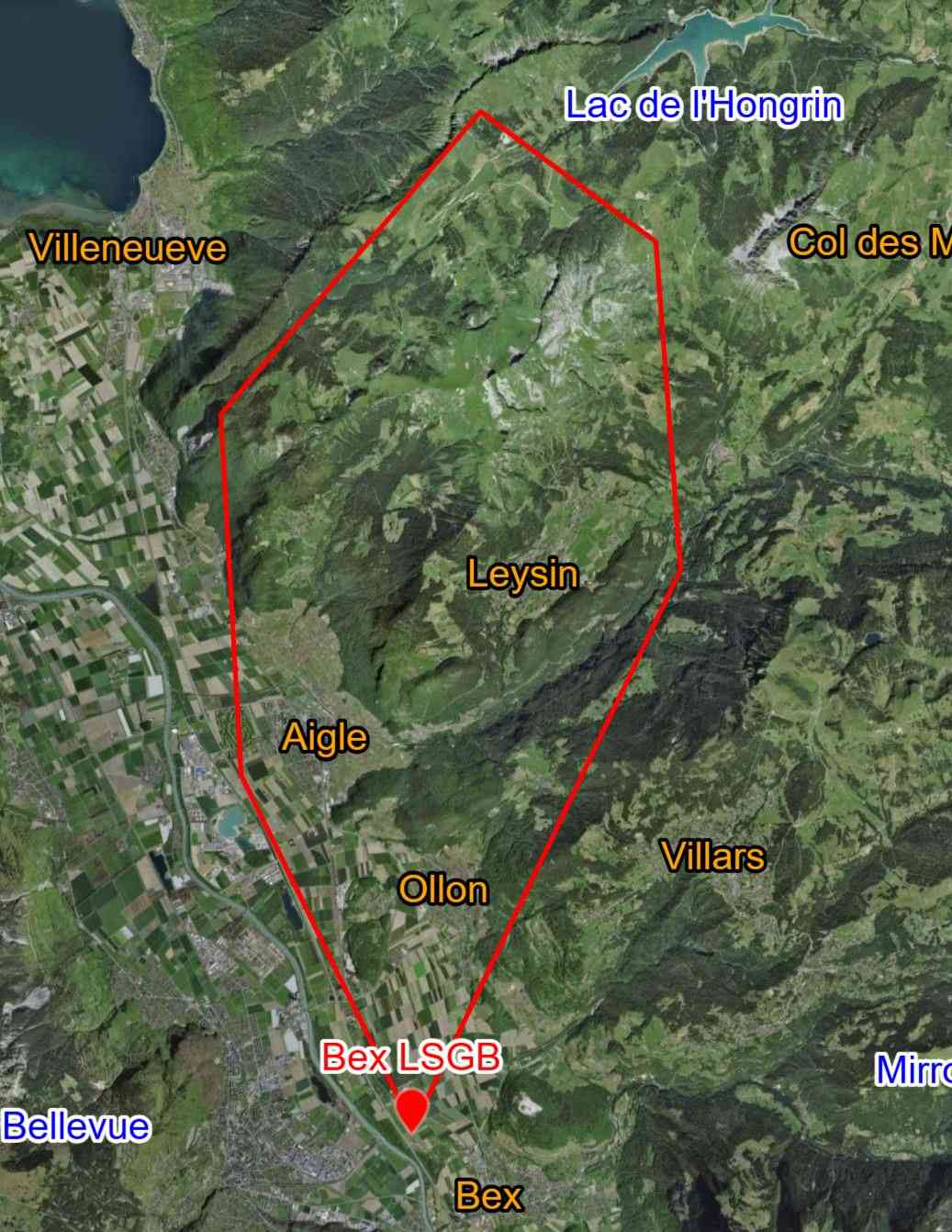 Carte du vol au-dessus Leysin, Alpes vaudoises