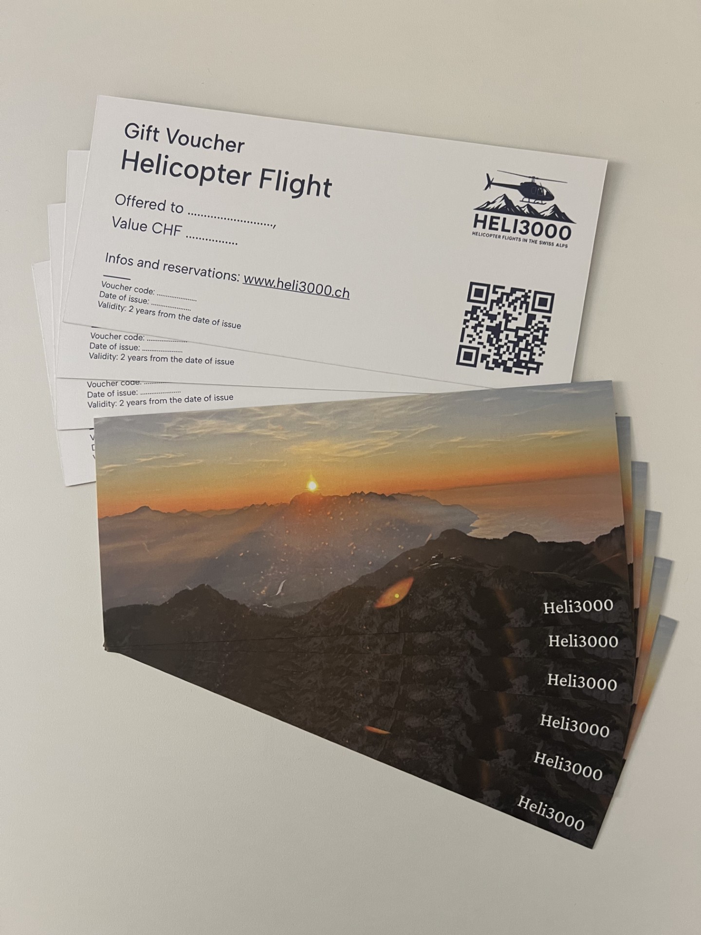 Heli3000 gift card as a value voucher for helicopter flights in Switzerland