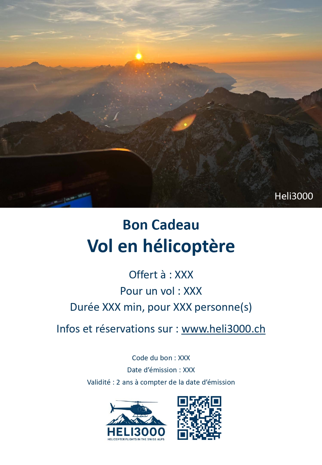 Bon PDF pour un vol panoramique en hélicoptère au-dessus des Alpes suisses – Heli3000