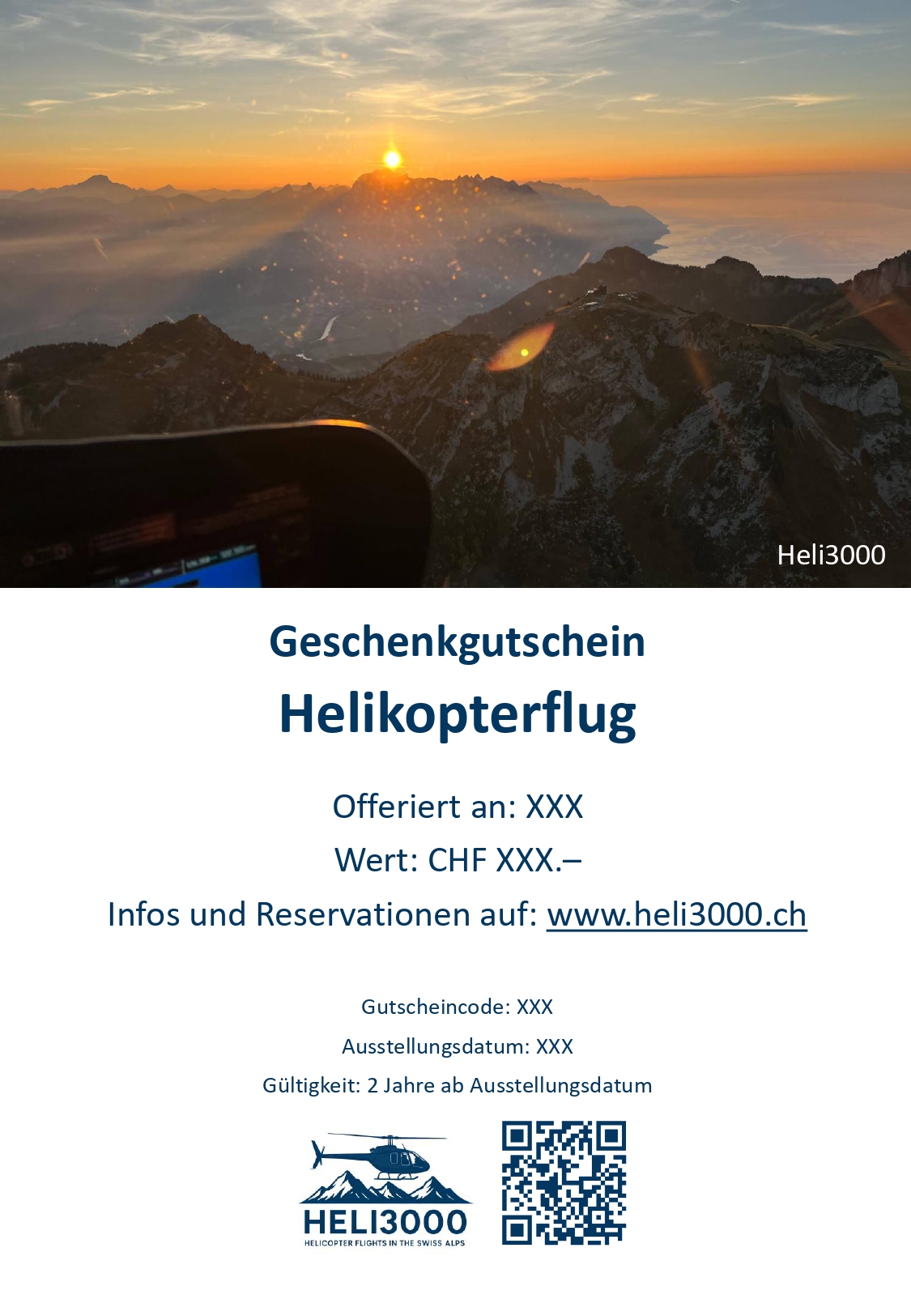 PDF-Wertgutschein von Heli3000 für Helikopterflüge in der Schweiz