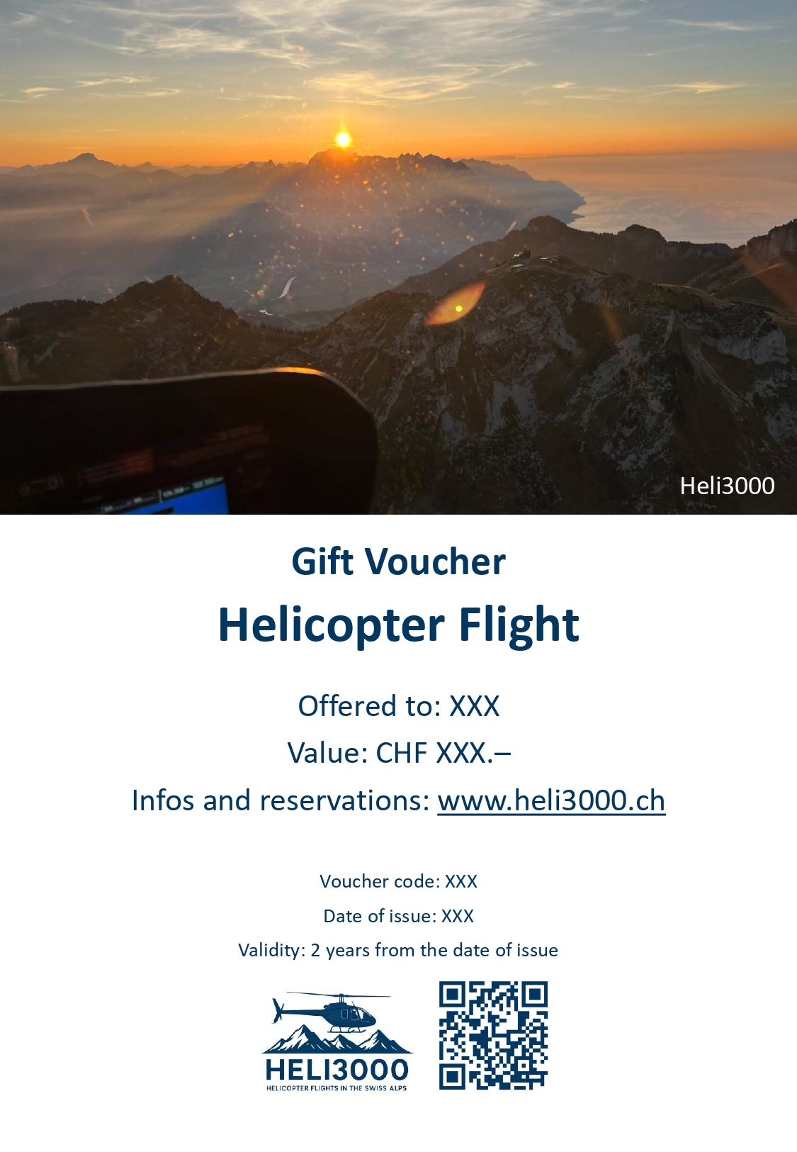 Heli3000 PDF value voucher for helicopter flights in Switzerland
